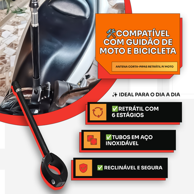 Antena Corta Pipa Moto Retrátil Anti Cerol Aço Inox Guidão