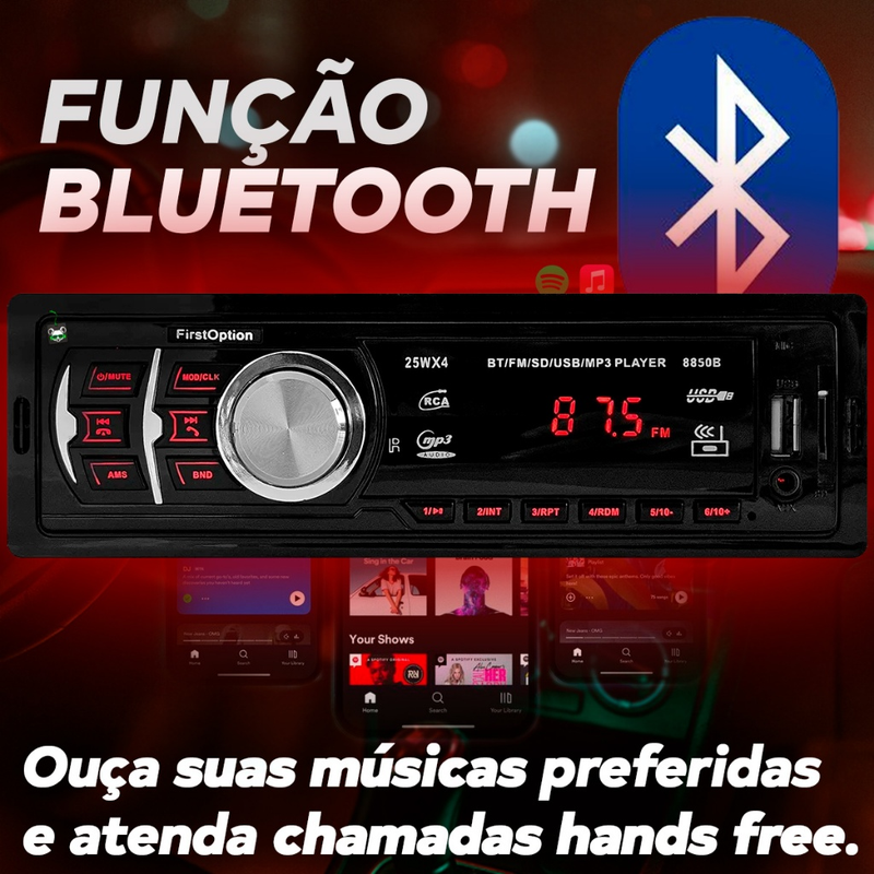 Rádio Som Automotivo MP3 C/ Bluetooth USB Aux Pen Drive