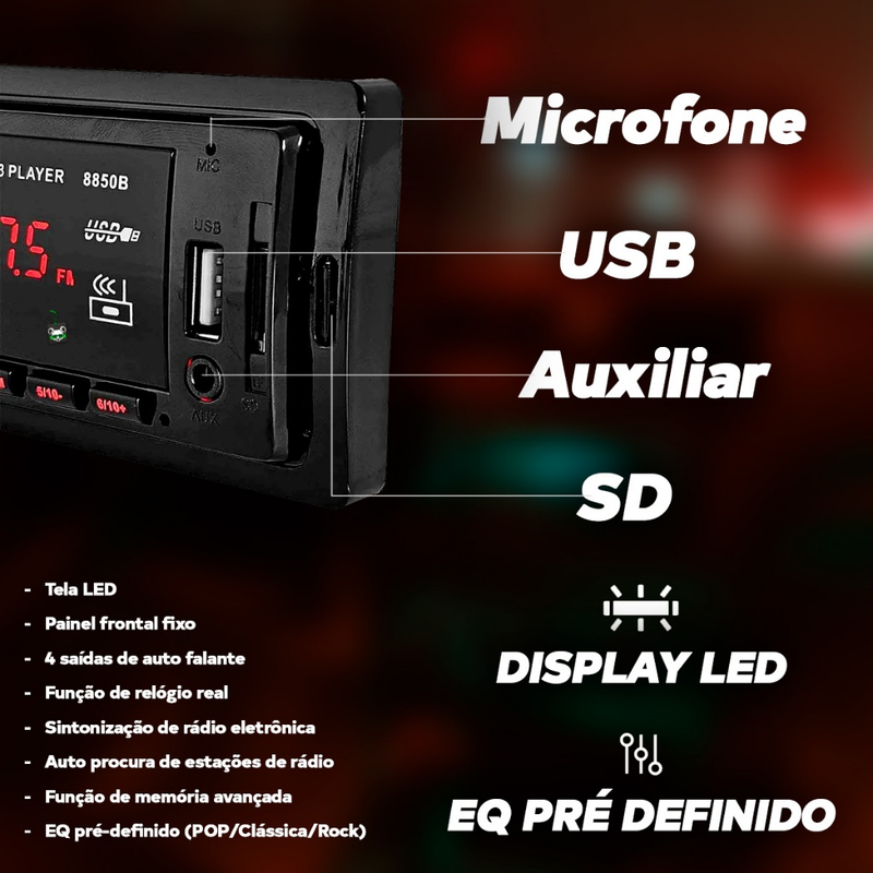 Rádio Som Automotivo MP3 C/ Bluetooth USB Aux Pen Drive