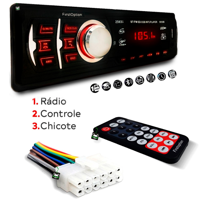 Rádio Som Automotivo MP3 C/ Bluetooth USB Aux Pen Drive