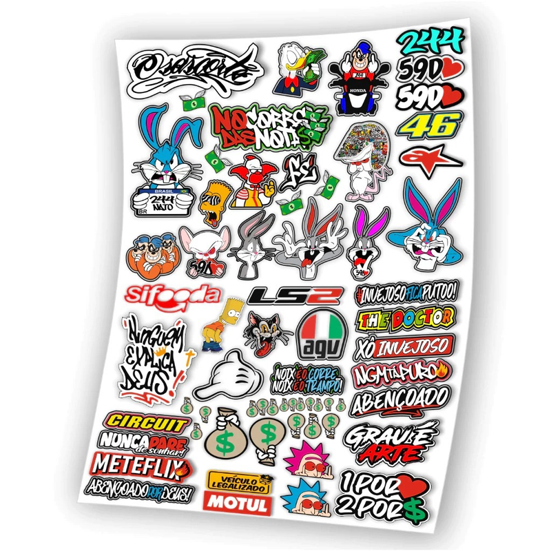 Kit 65 Adesivos Para Capacete Carro Bike Moto Prova D'Água