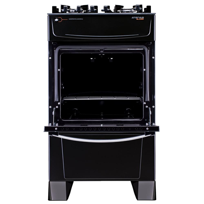 Fogão Atlas 4 Bocas preto Atenas Glass com Acendimento automático - Bivolt