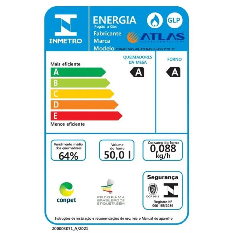 Fogão Atlas 4 Bocas preto Atenas Glass com Acendimento automático - Bivolt