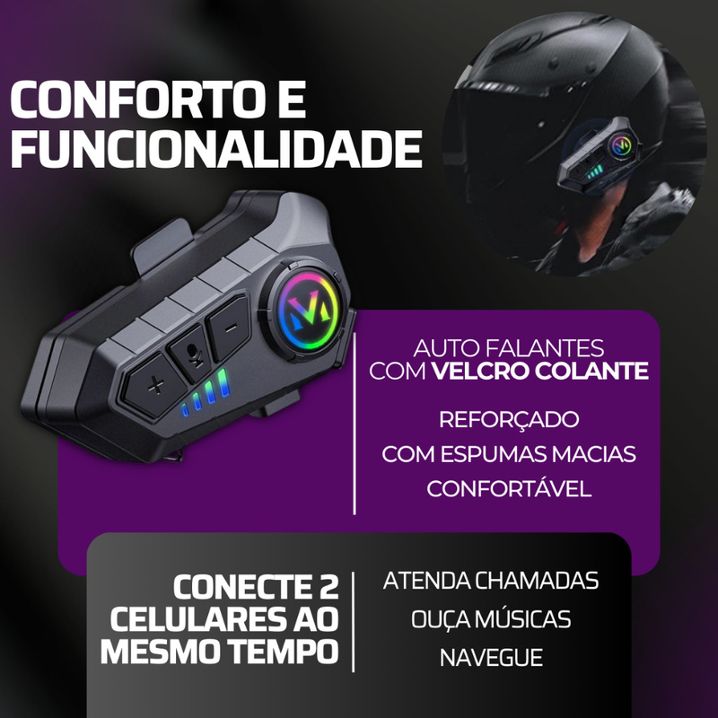 Fone De Ouvido Para Capacete Sem Fio Bluetooth Rgb