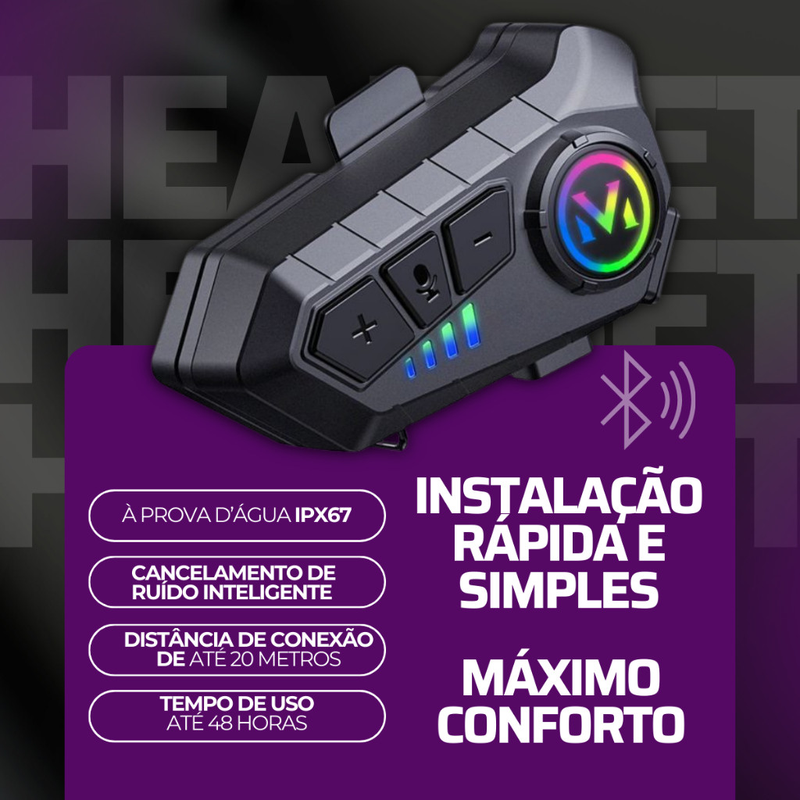 Fone De Ouvido Para Capacete Sem Fio Bluetooth Rgb