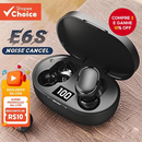 E6S Cor Preta Fones De Ouvido Sem Fio TWS Bluetooth Com Microfone Estéreo Som Cancelamento Ruído LED Display Digital Fon