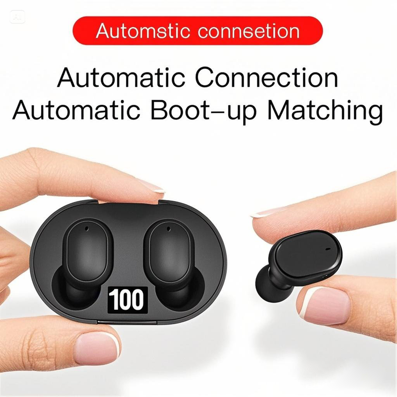 E6S Cor Preta Fones De Ouvido Sem Fio TWS Bluetooth Com Microfone Estéreo Som Cancelamento Ruído LED Display Digital Fon